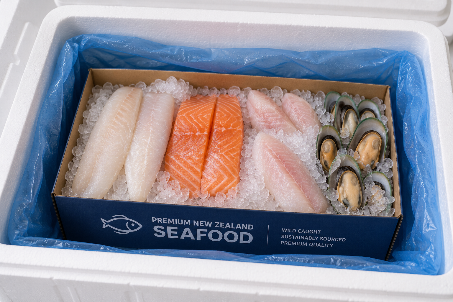 Chilled seafood shipment in styrofoam box